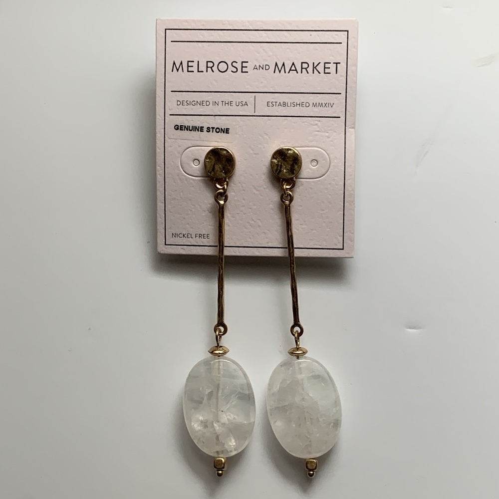 Melrose and Market Clear Quartz Gold Tone 3.25” Dangle Earrings